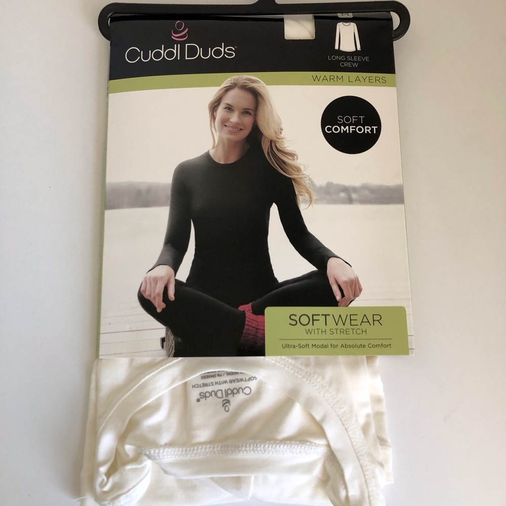 NWT Cuddl Duds Warm Layer Long Sleeve Crew Top Sz MD in Ivory